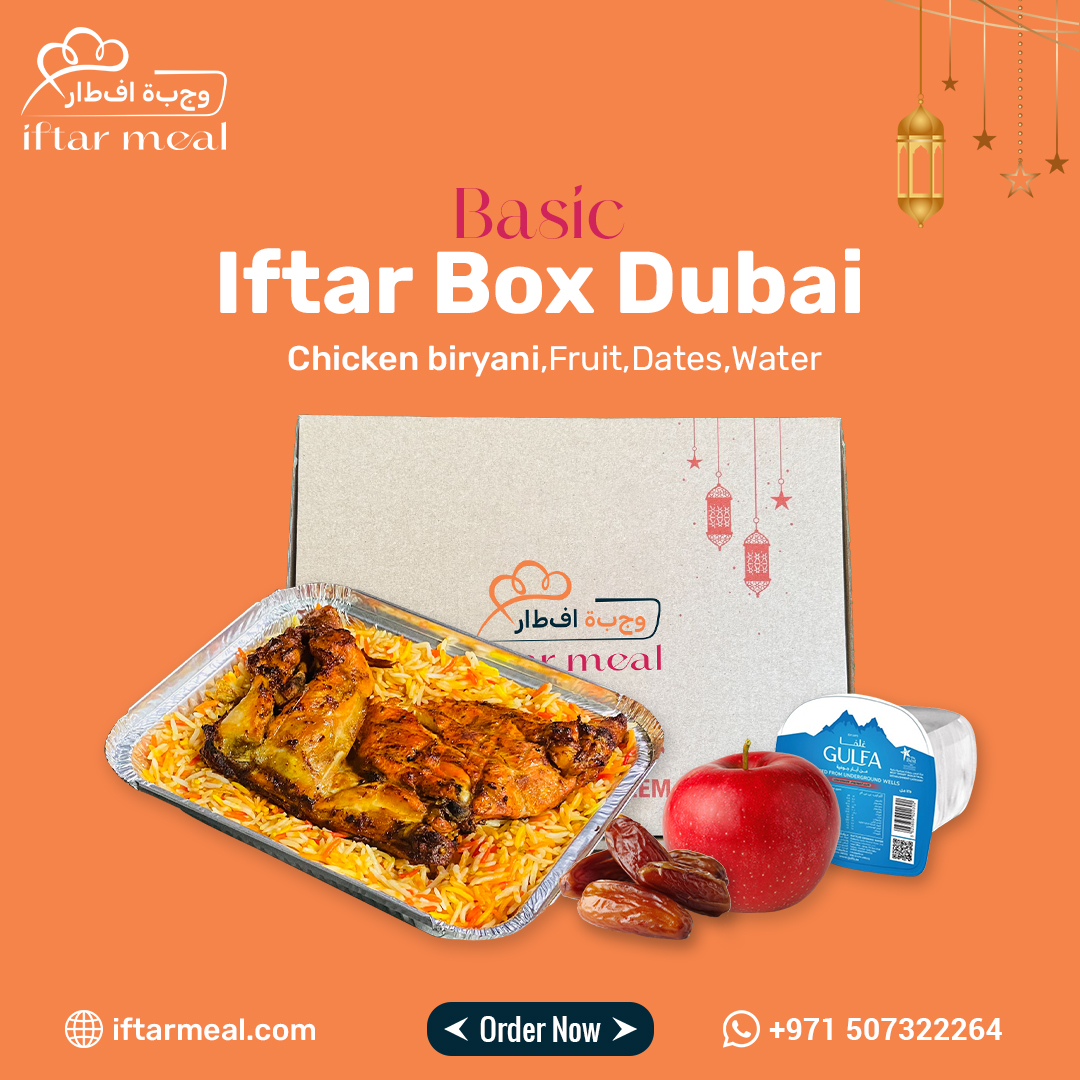 Affordable basic iftar meal box with essential items for breaking fast in Dubai